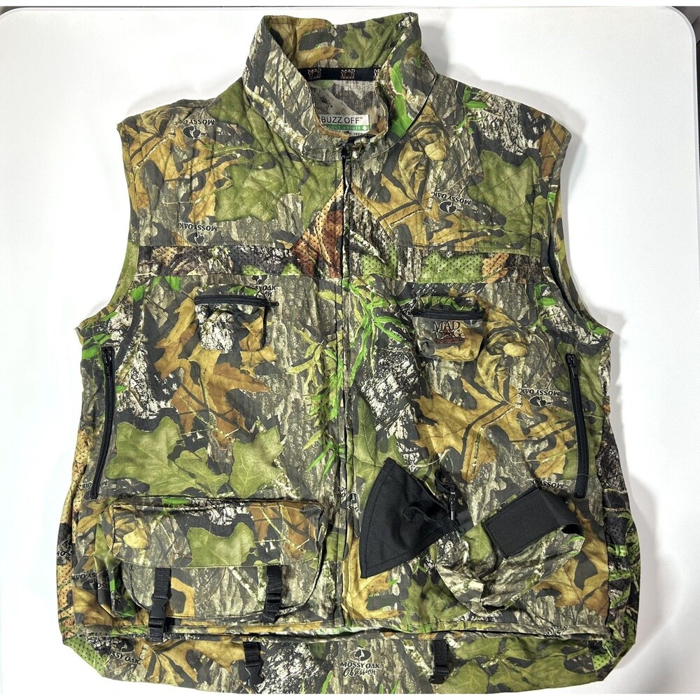Mossy Oak L Hunting Vest Fold Up Hoodie Mask Buzz Off Insect Shield Camo